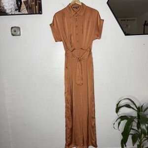 Steve Madden Tori Short Sleeve Jumpsuit Autumn Mauve Satin Wide‎ Leg Holiday